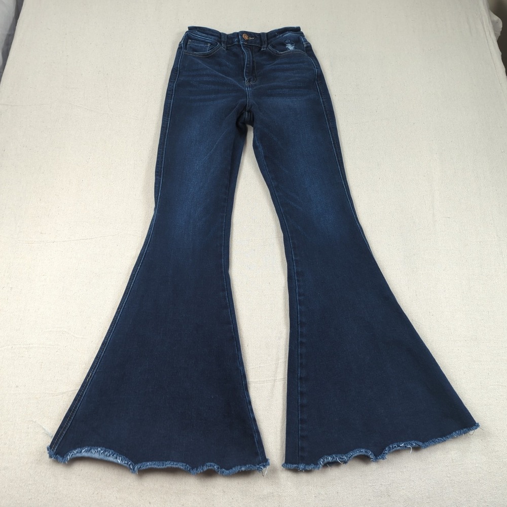 Kancan Jeans Womens 25 Blue Signature Ultra High Rise Extreme Flare Stretch